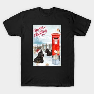 Scottish Terriers Merry Christmas Santa Dog Holiday Greeting T-Shirt